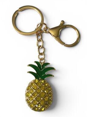 Mint Pineapple Bag Charm/Key Chain – Gold, Yellow & Green Rhinestone Enamel NWOT